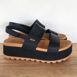 Reef Black Platform Slingback Sandals with Tan Footbed